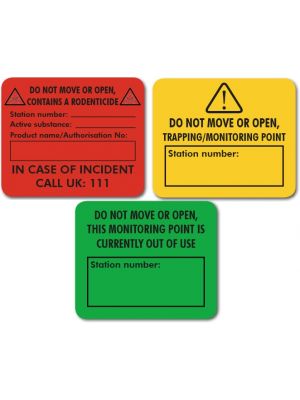 Red, Yellow and Green External Bait Warning Labels