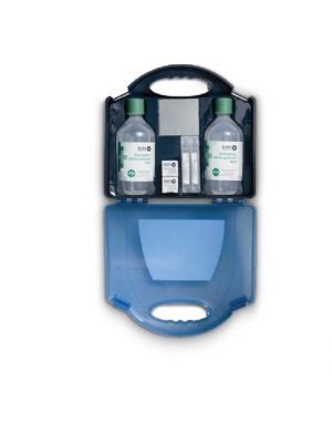 The St John ambulance Eye Wash Station contains two 500ml bottles of sterile eye wash solution, two eye pads, a wall bracket and a handy mirror