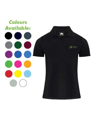 Branded premium woman's polo shirts are available in a variety of colours