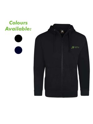 Branded zipped hoodies are available in black and navy