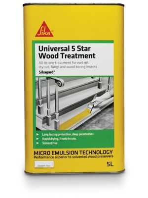 Sikaguard Woodworm Treatment comes in a 5L tub 