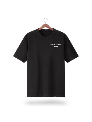 Black plain t-shirt can be personalised with either Embroidery or vinyl printing of a companies logo